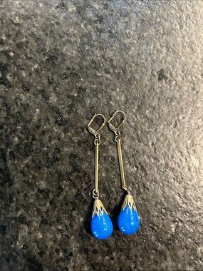 Beautiful brass drop earrings with vintage bead from Germany